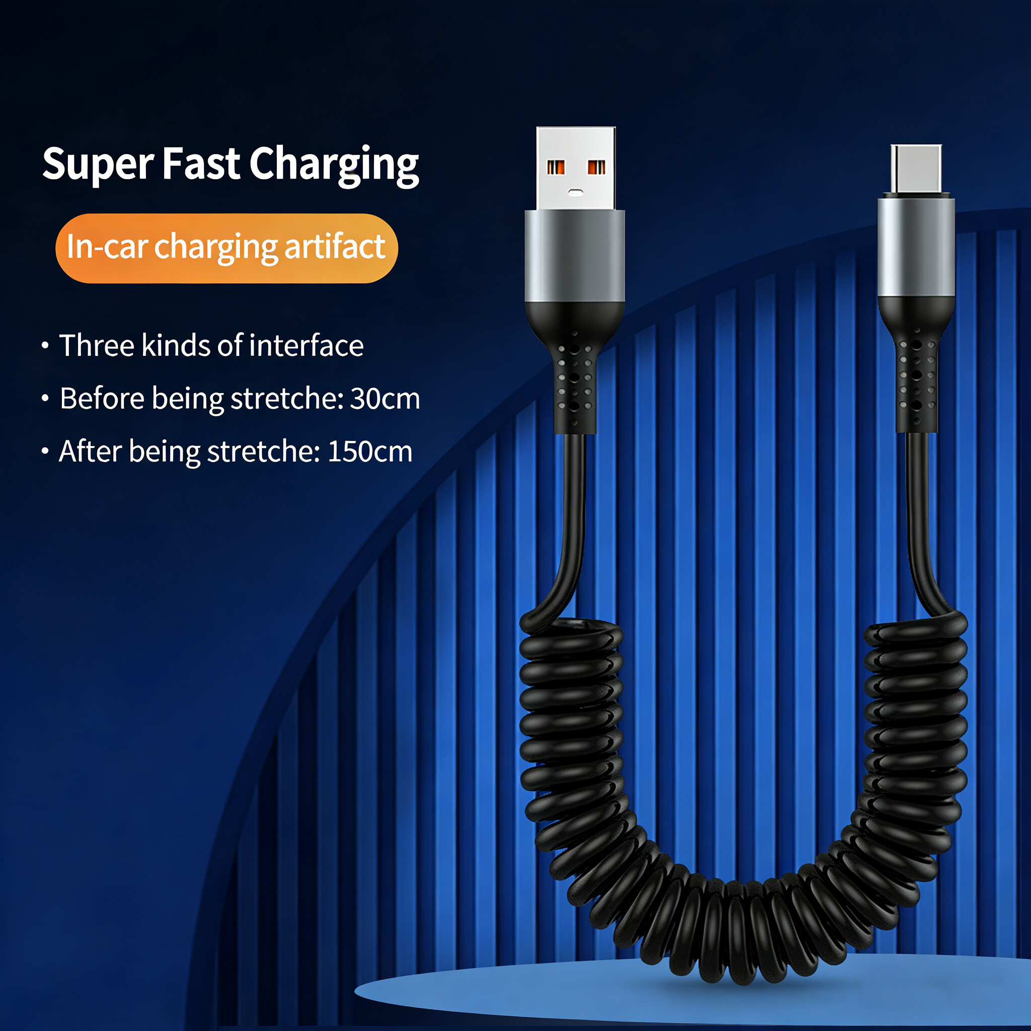 Coiled Usb Cable - Retractable Coiled USB A to Type