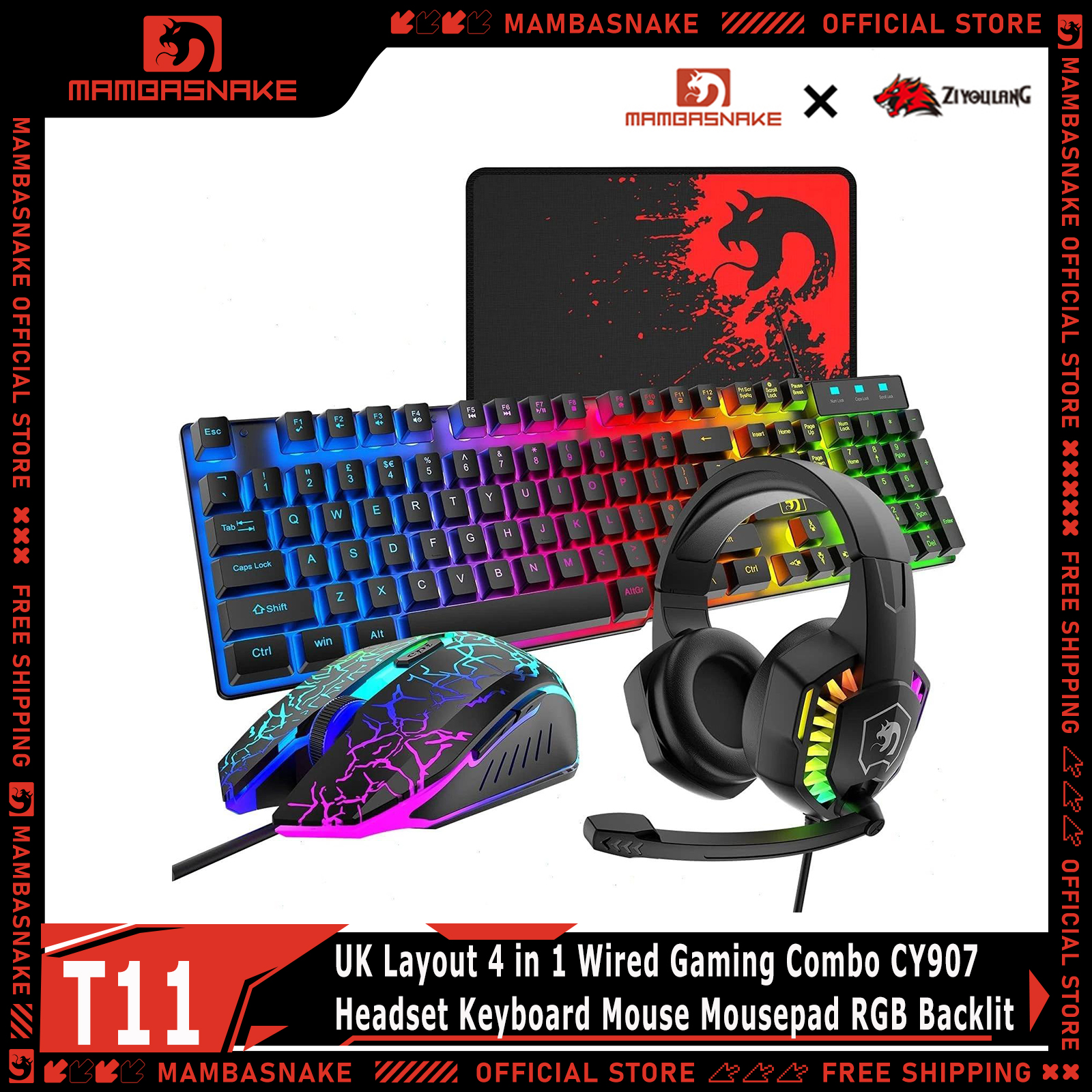 MAMBASNAKE x ZIYOULANG T11 UK  - Gaming Keyboard Mouse And Headset Combo incelemesi ve fiyatı